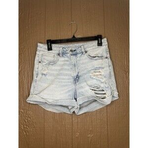 American Eagle Womens 6 Light Blue‎ Stretch Mom Short Distressed Criss Cross